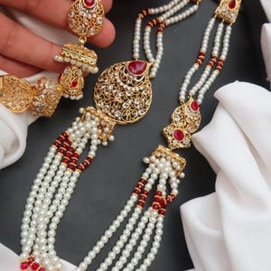 Get the Sabyasachi Look with this Stunning Rani Haar Pearl Maala Set-Elegant Pearl Kundan Necklace Set for Indian Pakistani Wedding Bliss