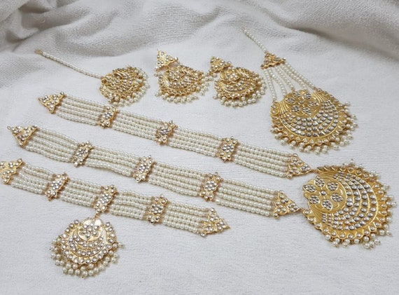 Kundan Minimalist Bridal Set Maala Choker Jhoomar Tikka/ Indian Pakistani  Shaadi Jewelry Wedding/ Sabyasachi Bollywood/ South Asian Bengali