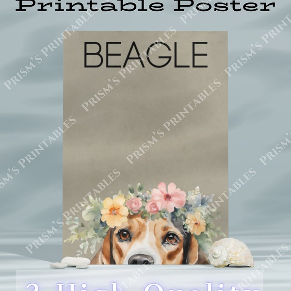 Poster Printable Beagle Wall Decor for Dog Lover Wall Art for Husky Lover of Dog Poster with Flower Crown on Dog Gift for Pet Owner