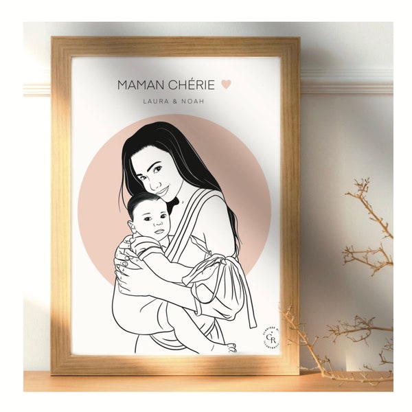 Fête des Mères | illustration numérique personnalisée à imprimer, cadeau pour maman, future maman, mamie