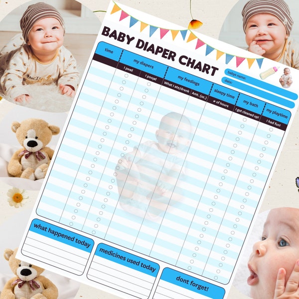 Printable Diaper Changing Log, Diaper Changing Chart, Diaper Changing Schedule, a Template PDF, size 8.5x11