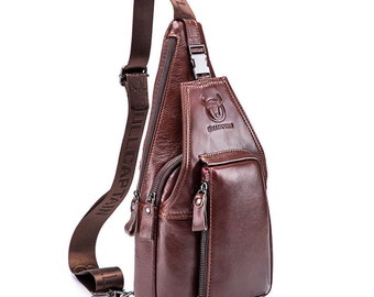 Leder Brusttasche für Frauen, Crossbody Brusttasche für Frauen und Männer, Tasche Crossbody Tasche, Reißverschluss Crossbody Fronttasche