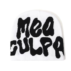 Bonnet Mea Culpa Beanie Y2K, doux et confortable White and Black