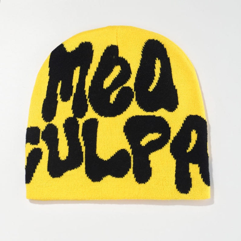 Bonnet Mea Culpa Beanie Y2K, doux et confortable Yello and black