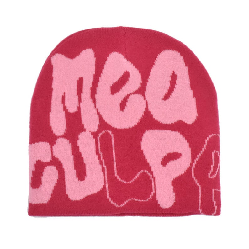 Bonnet Mea Culpa Beanie Y2K, doux et confortable Red and Pink