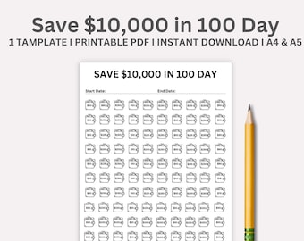 10,000 Savings challenge,  10K Challenge, Savings Goal Printable, 10,000 Saving Tracker, Money Challenge, A4/A5, Instant Download