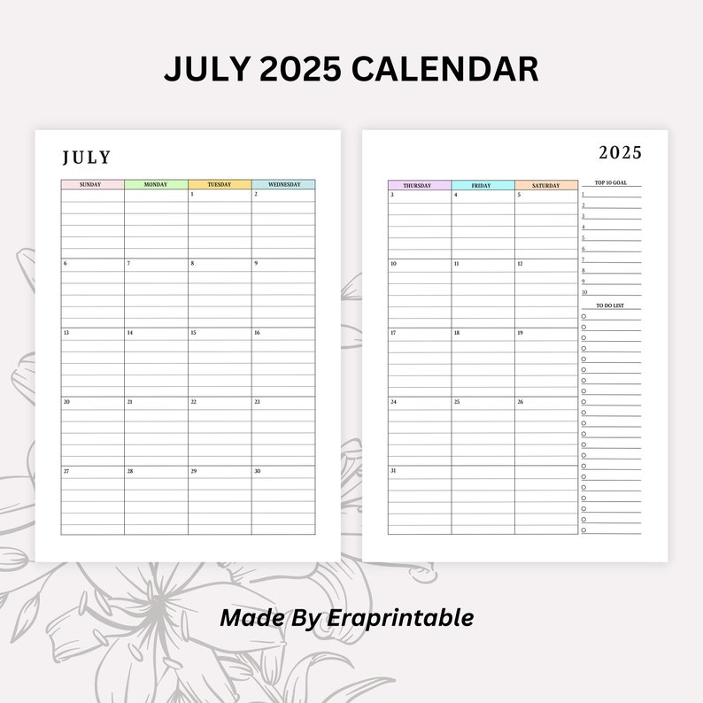 2025, 2025 Monthly Lined Calendar Printable, Dated Month on 2 Pages