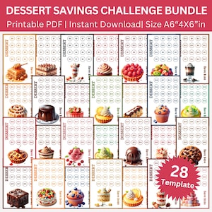 Dessert Savings Challenge Printable Bundle, Desserts Sweets Food Saving Envelopes Challenges, Money Tacker, Sweet Treats Cash Budget Binder