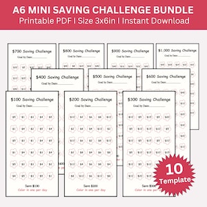 A6 Savings Challenge Printable, Mini Saving Challenge Bundle, Money Savings Tacker, Cash Envelopes Tracker, Set Of 10