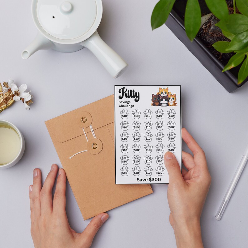 Kitty Cats Savings Challenge Printable, Mini Kitty A6 Size Saving
