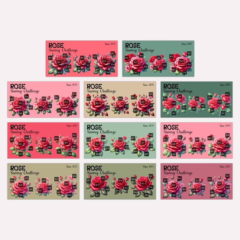 Mini Challenges With Roses Mini Rose Savings Challenge Printable Bundle, A6 Rose Flower Saving ...