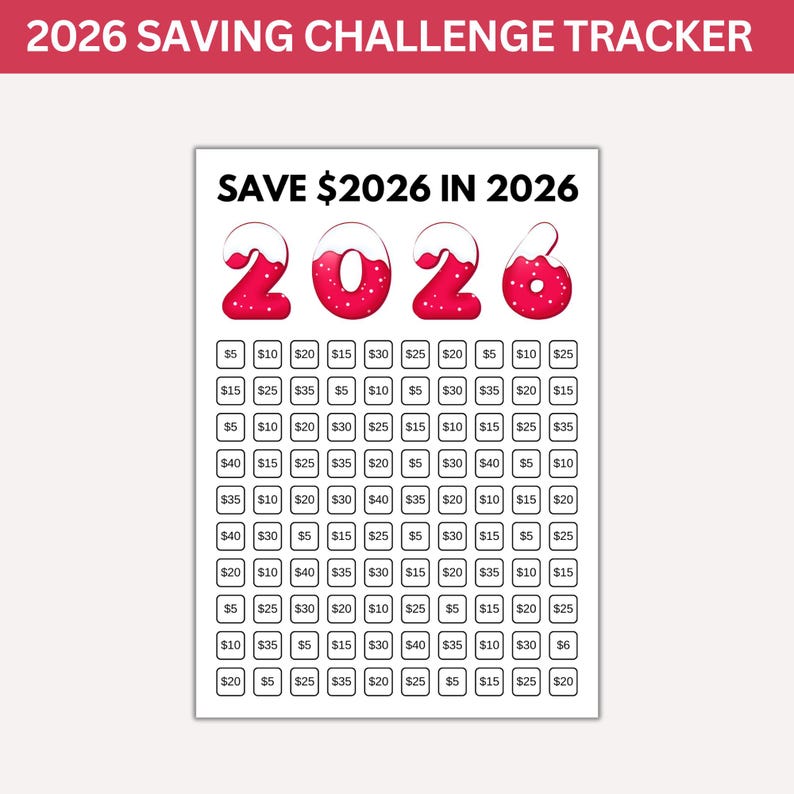 2026 Savings Challenge Printable, Save 2026 in 2026, Money Challenge ...