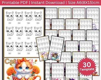 Paquete imprimible de mini retos de ahorro para gatos, mini sobres de ahorro A6 para gatos de bajos ingresos, registro de gastos para mascotas, carpeta de presupuesto para gatitos