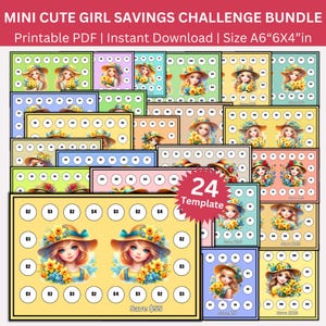 Cute Girl Savings Challenges, Girl Cash Stuffing Printables, Money Tracker Planner Templates, Financial Goals for Girls, A6 Budget Binder