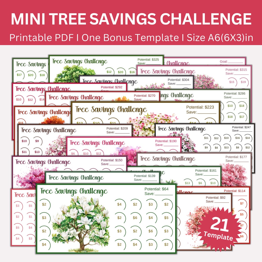 Savings Tree Examples Tree Savings Challenge Printable Bundle, Mini A6 Tree Saving Challenge ...