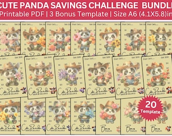 Cute Panda Savings Challenge Bundle, Money Saving Printable PDF, A6 Cash Stuffing Tracker, Budget Binder Insert, Kids Savings Challenge