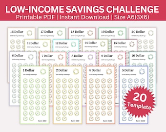 Low Income Savings Challenges Printable, Mini A6 Saving Challenge, Money Saving Tracker Bundle, Budget Planner Binder, Cash Envelope