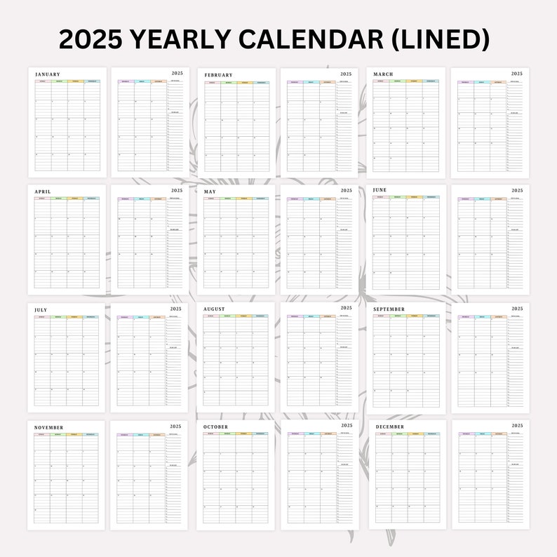 2024, 2025 Monthly Lined Calendar Printable, Dated Month on 2 Pages