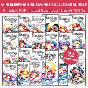 Cute Sleeping Girl Savings Challenge, Printable Envelope Tracker, Money Budget Binder Planner for Girl, Digital Saving Goal Instant Download