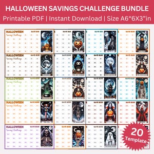 Halloween Saving Challenge Bundle, A6 Mini Low-Income Savings Challenges, Spooky Money Tracker, Halloween Budget Binders, Envelope Challenge
