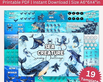 Sea Creature Savings Challenge Printable Bundle, Mini A6 Ocean Themed Animals Saving Challenges, Fish Money Tracker, Budget Binder Planner