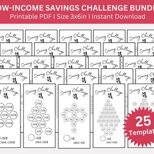 A6 Spar-Challenge Printable: Geringes Einkommen-Tracker-Bundle (25 Stück) (digitaler Download)