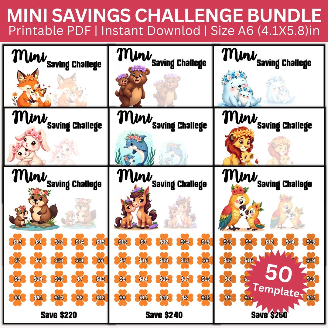 Mini Savings Challenge Bundle Printable, 50 Mini Saving Challenges ...