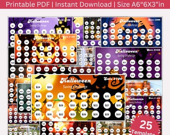 Halloween Themed Savings Challenge Printable Bundle, A6 Mini Spooky Saving Challenges,  Money Tracker, Budget Binder, Envelope Challenge