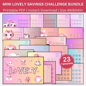 Mini Lovely Pink Savings Challenge Printable Bundle, Valentine Pink Lovely Planner Budget Binder, A6 Pink Digital Saving Envelope Challenges
