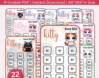 Kitty Savings Challenge Printable Bundle, Mini A6 Cats Low Income Saving Challenges, Cash Envelopes, Pets Money Tracker, Cats Budget Binder