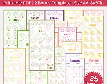 A6 Grocery Savings Challenge Printable Bundle, Low Income Foods Saving Challenges, Grocery Budget Planner, Grocery Shopping Budget Binder