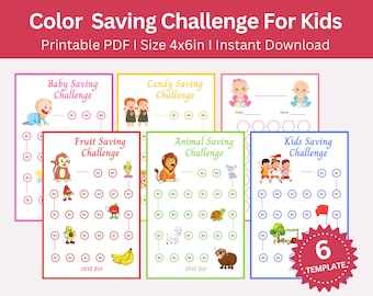 kids Savings Challenge Printable Tracker, A6 Kids Mini Saving Challenge, Printable Kids Savings Challenge Bundle A6 Size For kid Set Of 10