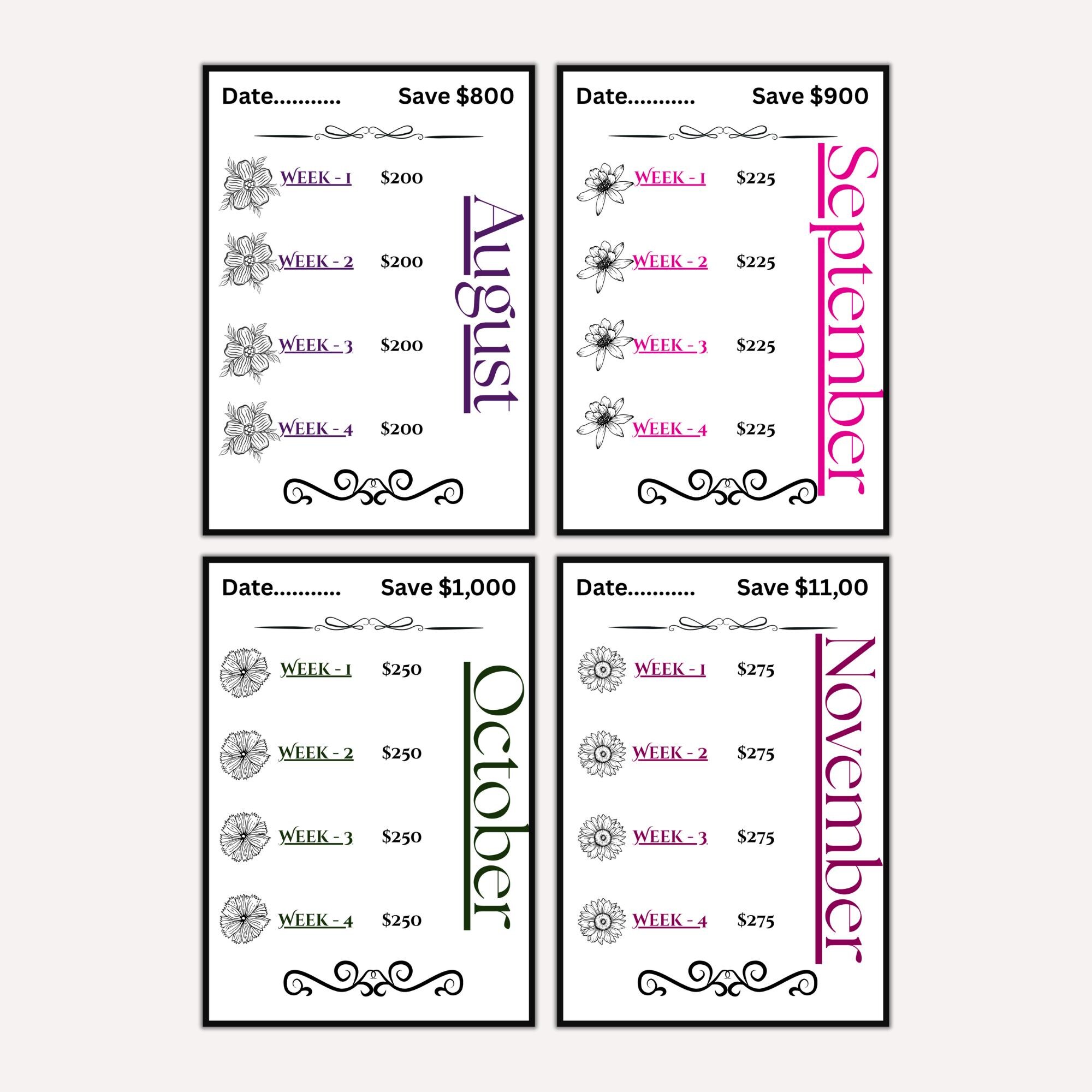 Monthly Savings Challenge Bundle Printable, A6 Cash Stuffing Savings ...