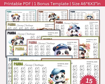 Panda Savings Challenge Printable Bundle, A6 Panda Saving Challenges Tracker, Cash Envelopes, Money Savings, Pandas Budget Binder