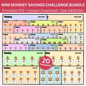 Funny Monkey Savings Challenge, Fun Animal Saving Challenge for Kids & Adults Printable Set, Monkey Money Tracker, Envelopes Budget Binder