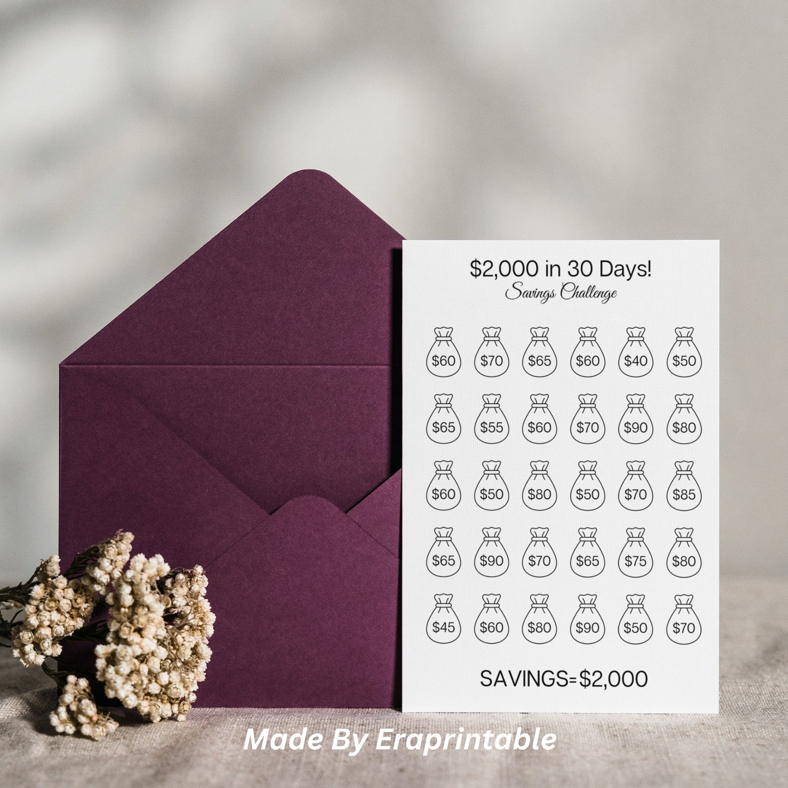 Buy 30 Day Money Saving Challenge Printable 2000 Savings Online in