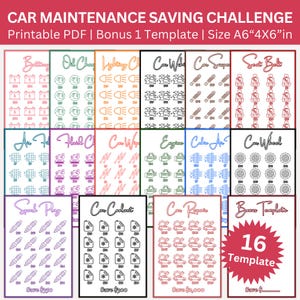 Car Maintenance Savings Challenge Printable Bundle, Vehicle Auto Repair, Battery Saving, Oil Changes and Tires Savings, Car Emergency Fund