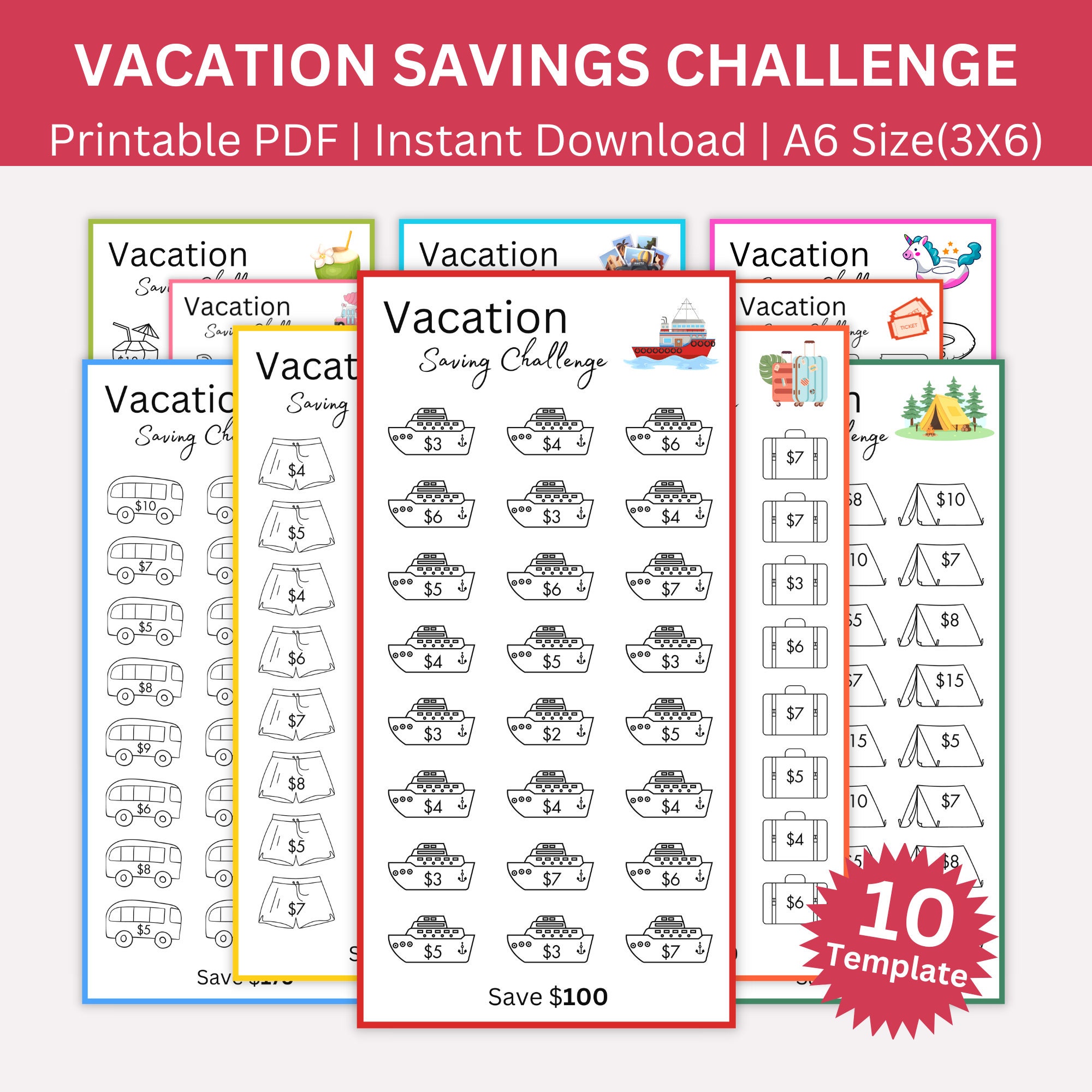 Vacation Savings Challenge, Family Vacation Saving Printable, Envelope Challenge, Vacation Fund ...