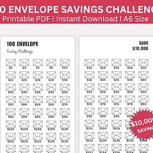 10k 貯金チャレンジ 印刷可能、10000 貯金チャレンジ、10 000 貯金チャレンジ、100 封筒チャレンジ A6 サイズ、即時ダウンロード