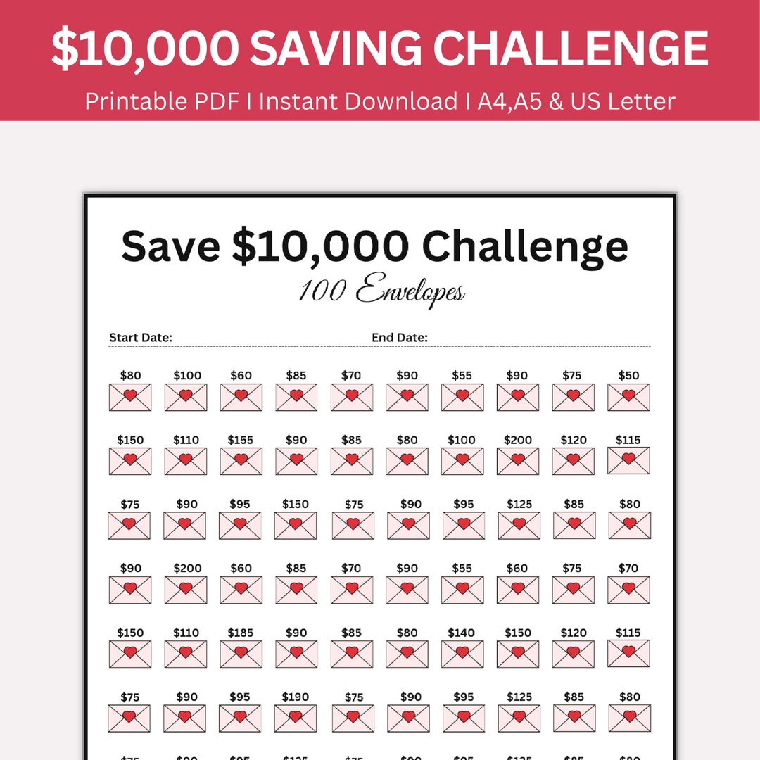 10k Savings Challenge Printable, 10000 Saving Challenge, 10 000 Savings