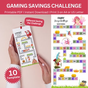 kid Gaming Savings Challenge Printable Tracker, A6 Kids Mini Saving Challenge , Printable Savings Challenge Bundle A6 Size For kid Set Of 10