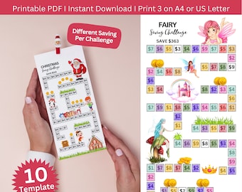 kid Gaming Savings Challenge Printable Tracker, A6 Kids Mini Saving Challenge , Printable Savings Challenge Bundle A6 Size For kid Set Of 10