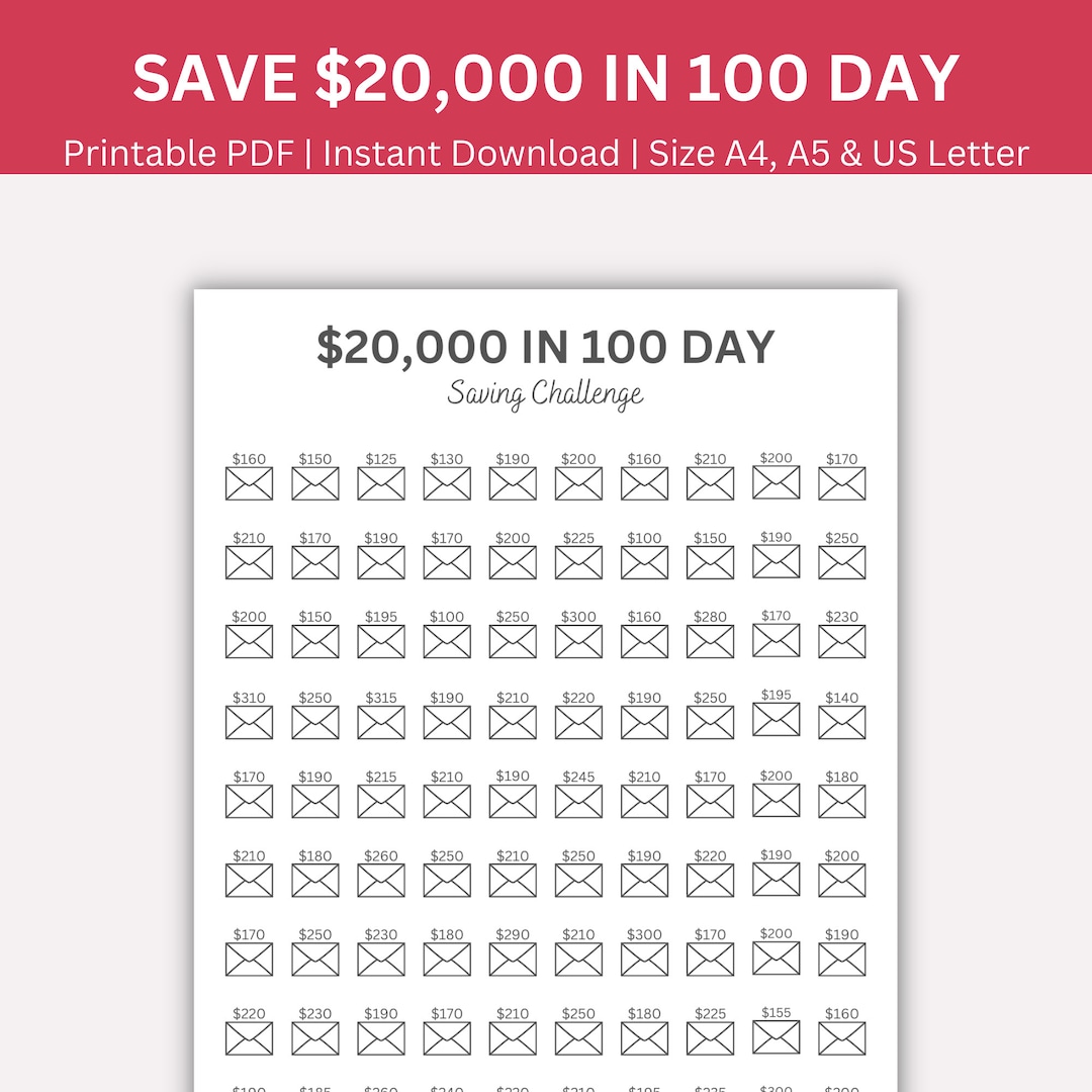 20k Savings Challenge Printable, 20000 Savings Challenge, Money Saving