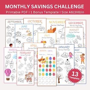Monthly Savings Challenge Printable, 12 Month Color Saving Challenge Bundle, Money Savings Tracker Bundle, Budget Binder, Envelope Challenge