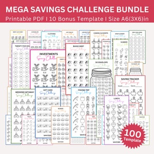 Mega Savings Challenge Printable Bundle, A6 Mini Saving Challenges, Money Savings Tracker, Envelopes Challenges, A6 Budget Binder Set Of 100