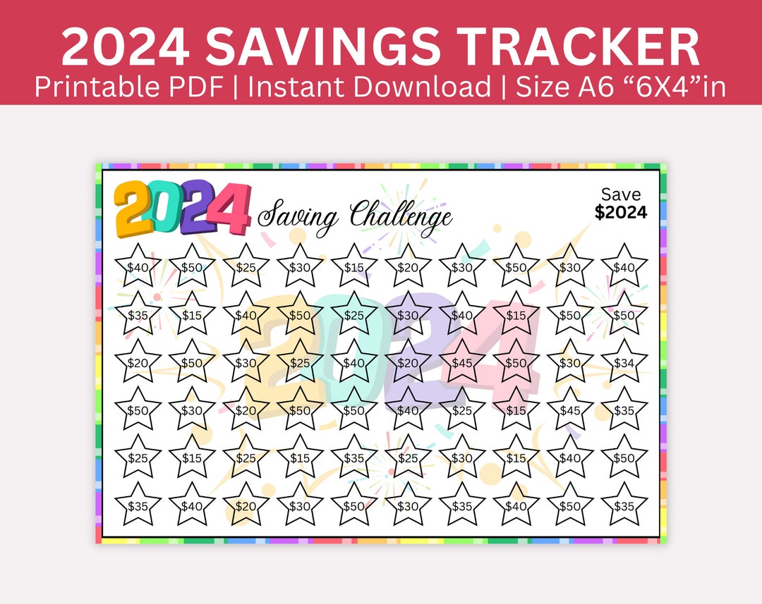 2024 Savings Challenge Printable , Save 2024 in 2024, 2024 Money Saving