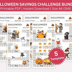 Halloween Saving Challenge Bundle, A6 Size Savings Challenges, Halloween Money Saving Tracker, Halloween Cash Budget Envelope Challenge