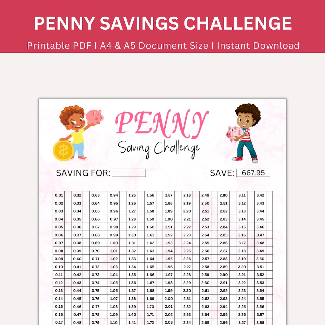 Penny Savings Challenge Printable, Penny Saving Challenges, Penny Challenge, Penny Money Saving ...