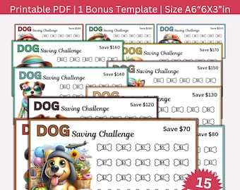 Dog Themed Savings Challenge Printable, Mini A6 Puppy Saving Challenges, Pets Money Savings Tracker, Pow Cash Envelopes, Dogs Budget Binder