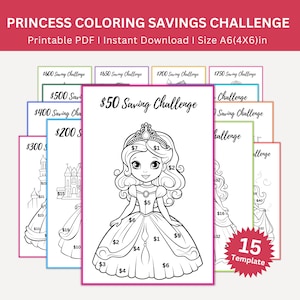 Princess Coloring Savings Challenge Printable, Princess Saving Challenge, Money Savings Tracker, princess  Cash Budget, Envelope Challenges